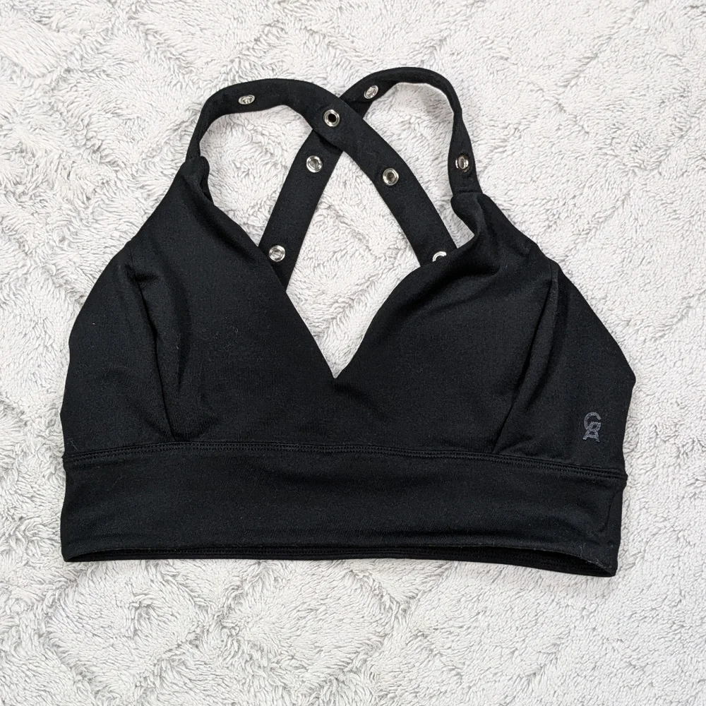 Good American Sports Bra Women's 3 L Black Racerback Metal Gussets Bralette